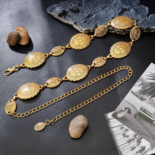 MILAKOO Chains Waist Belt for Women Bohemian Western Style Concho Charms Link Chains Belts for Dresses Jeans2