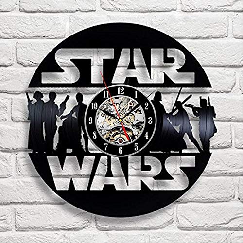 KovidesFilm Movie Star Wars Art Birthday Gift Idea for Fan Retro Vinyl Record Clock Vintage Wall Clock Darth Vader Decorations for Party Star Wars Wall Clock Large Star Wars LP Clock