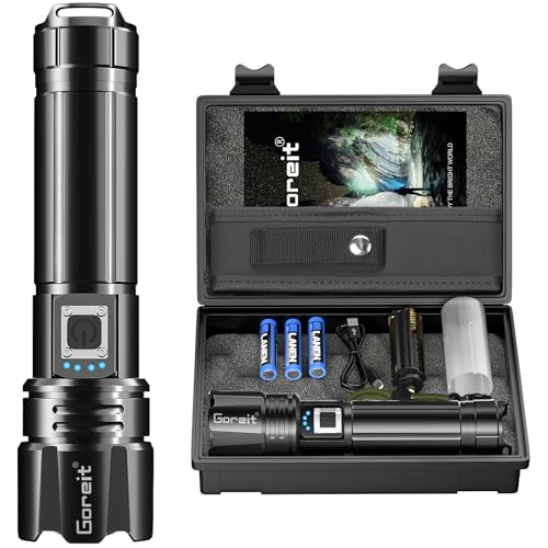 Goreit Super Bright LED Flashlight - 30W Output for 50000 Lumens & 3937ft Beam, USB-C Rechargeable with 12H Runtime, IP67 Waterproof Powerful Handheld Linternas for Home, Camping, Hiking, Emergency