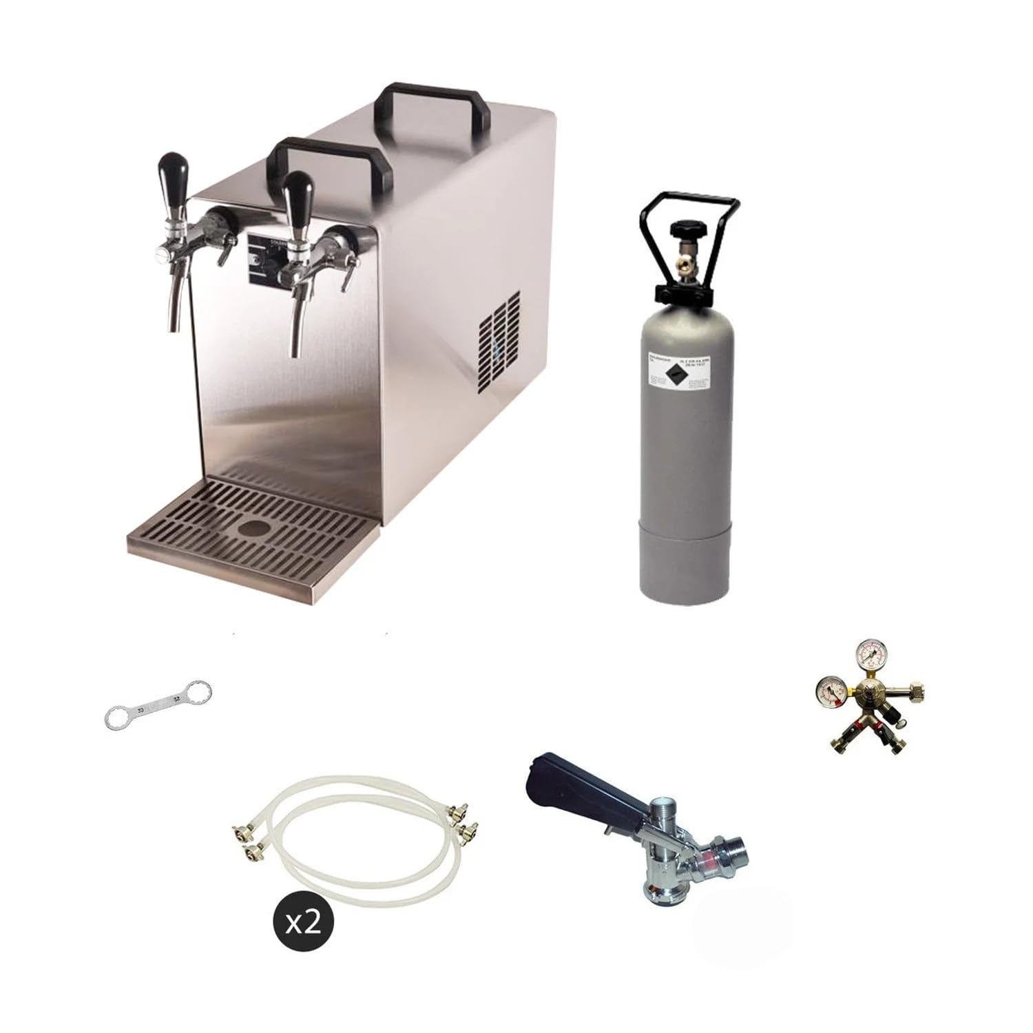 Set Completo raffreddore per Birra Stream 50, 50 l/h, 2 Linee Raffreddamento a Secco, Acciaio Inox, per fusti Tipo G