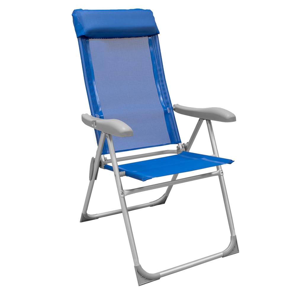 Sedia Sdraio Pieghevole Relax in Alluminio Ø22/19 mm – Multiposizione con Poggiatesta, Telo in Textilene Traspirante, Braccioli in ABS – Esterno e Giardino