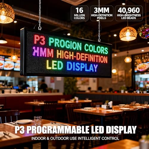 Image of P3 Custom Programmable Led Sign Scrolling Outdoor Digital For Businesses Display Screen Electronic Message Board Stock Ticker Advertising Pixel Led Panel Marquee 40 inchX18 inch