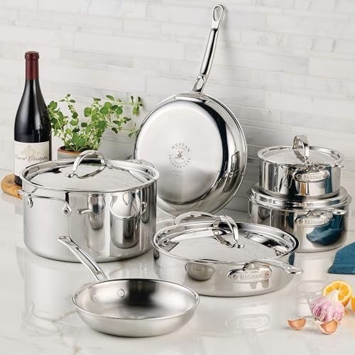 Image of Hestan ProBond Luxe 10-Piece Cookware Set, Professional Clad Stainless Steel, ProCore Tri-Ply Clad Construction, Polished Exterior, Induction & Oven Safe