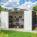 DAUSOLA 10x8 FT Outdoor Storage Shed, Metal Garden Tool Shed with Updated Frame Structure and Lockable Doors, Ideal for Backyard Garden Patio Lawn, Grey