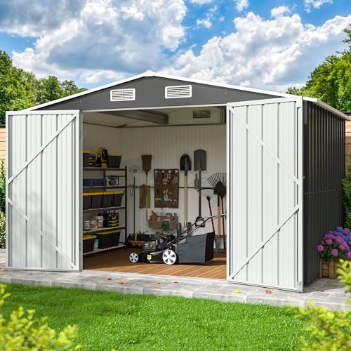 10x8 FT Outdoor Storage Shed, Metal Garden Tool Shed with Updated...