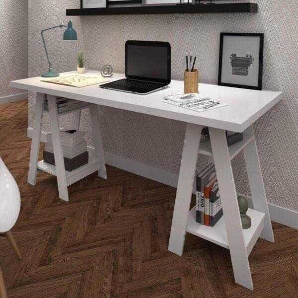 Escrivaninha Cavalete 4 Prateleiras Hawaii Espresso Móveis Branco