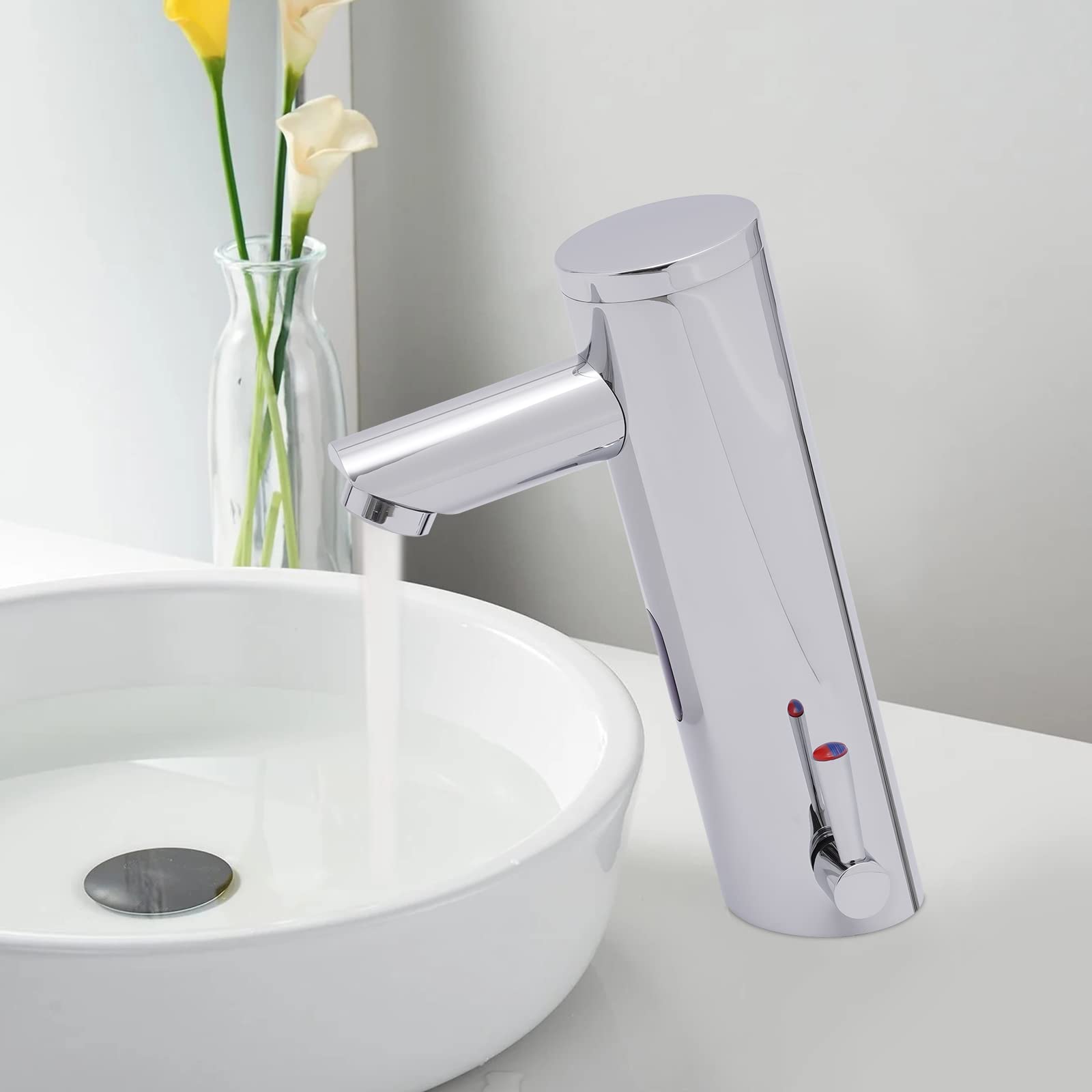 Rubinetto automatico a infrarossi del rubinetto del lavandino richiede 4 batterie AA G1/2, controllo dell'acqua calda e fredda, adatto per cucina bagno e hotel