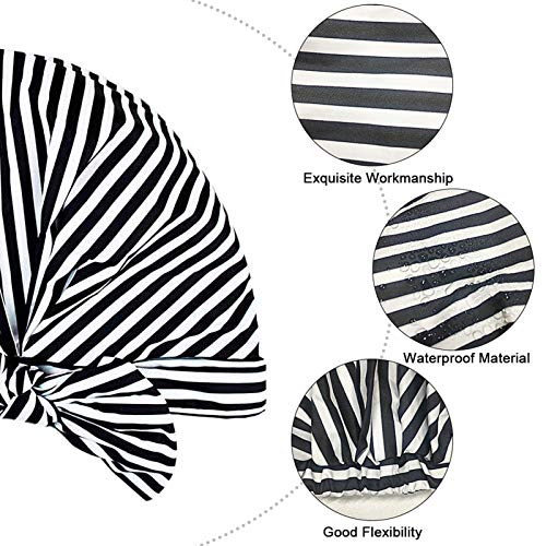 Shower Cap for Women Long Hair Waterproof Reusable Multi-functional Shower Caps (Black White)