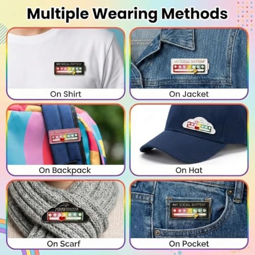 Image of 4 PCS Social Battery Pin Badge,Brooch for Women, Elegant Enamel Pins, Lightweight Fashion Pin with Secure Closure Brooch for Men Women, Fashion Accessories for Bags and Blazers for Daily,Bag Pins
