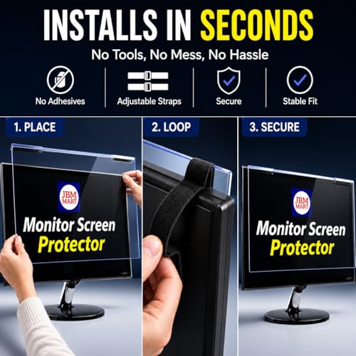 Image of JBM MART 24 Inch Monitor Screen Protector Glass | LED Monitor Guard for 23, 23.6, 23.8, 24 Inch [Non Breakable Tempered Fiber Glass Guard]- 100% Crystal Clear Transparent