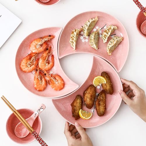 Platos de sushi de cerámica rosa en forma de luna, 2 piezas miniatura 7