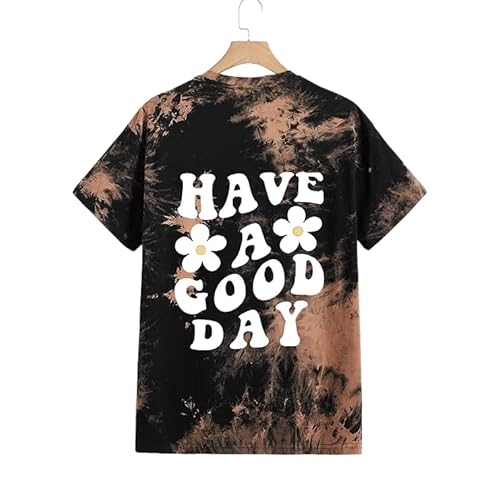 Camiseta unisex con aspecto Tie-Dye Bleach - Camiseta informal de manga corta con estampado batik | Camiseta urbana de estilo lavado ácido, Style_t01 Negro, M