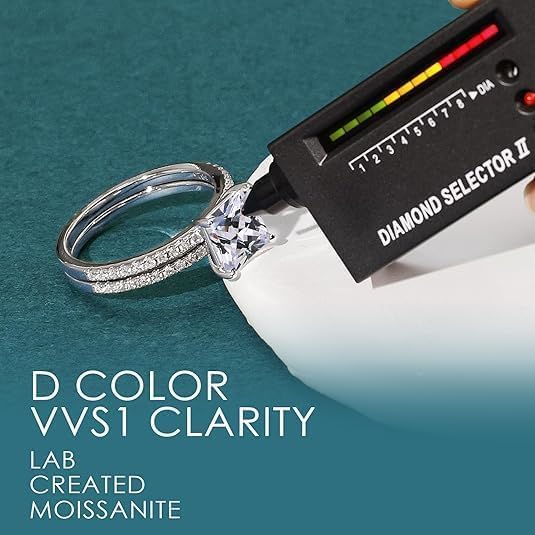 WES Princess Cut Moissanite Engagement Ring - 1CT-2CT D Color VVS1 Square Bridal Ring Sets 925 Sterling Silver Moissanite Engagement Rings Wedding Promise Rings for Women, Size 5-10 - Image 5