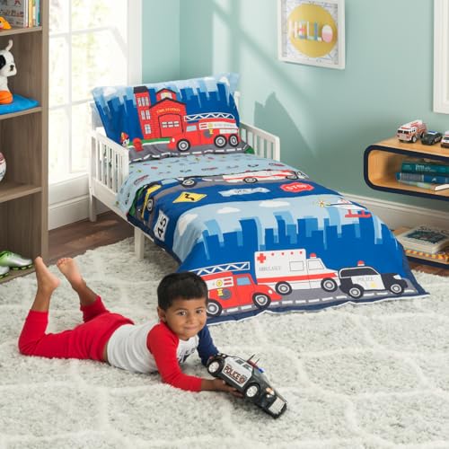 EVERYDAY KIDS 4 Piece Toddler Bedding Set -Fire...