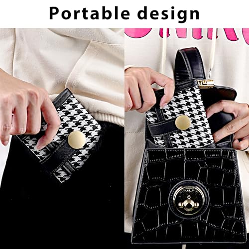 Women's Houndstooth Trifold Wallet, PU Leather and Fabric, Compact Multi-Pocket Credit Card Holder, Black4