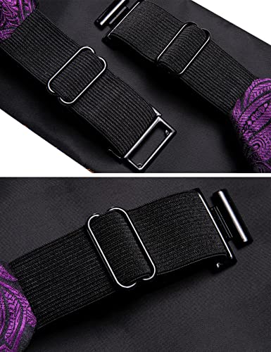 Image of Barry.Wang Men Silk Paisley Cummerbund and Pre-tied Bowtie Handkerchief Cufflink Set for Tuxedo