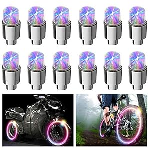 FICBOX 12 PCS LED Wheel Lights Flash Light Tire Valve Cap Lamp for Car Trucks Motorcycle Bike (Multicolor)