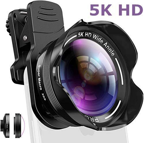 Phone Camera Lens Kit 2 in 1 Pro Camera Lens Kit,15X Macro 5K HD 0.56X Wide Angle for iPhone X XR XS Max 8 7 6S Plus Samsung with Bag and Travel Case