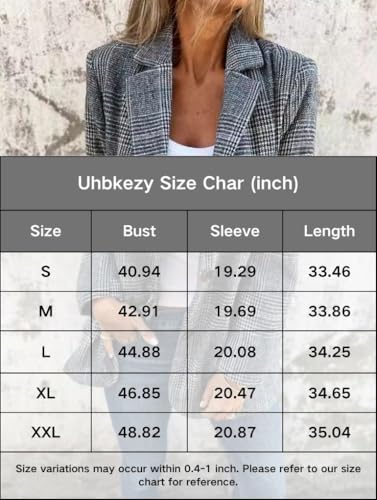 Womens Tweed Blazer Long Plaid Houndstooth Blazer Casual Dressy Business Work Suit Jackets4