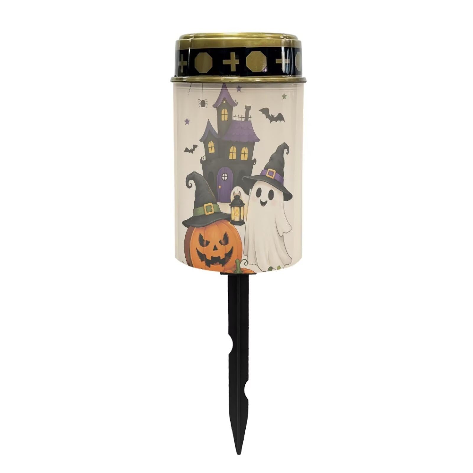 Poceacles Solar Lights Outdoor Solar Powered Outdoor Cemetery Stake Candle Grave Lamp Landscape Lighting Halloween Grave Flameless Candle, Pumpkin Ghost Print Beige