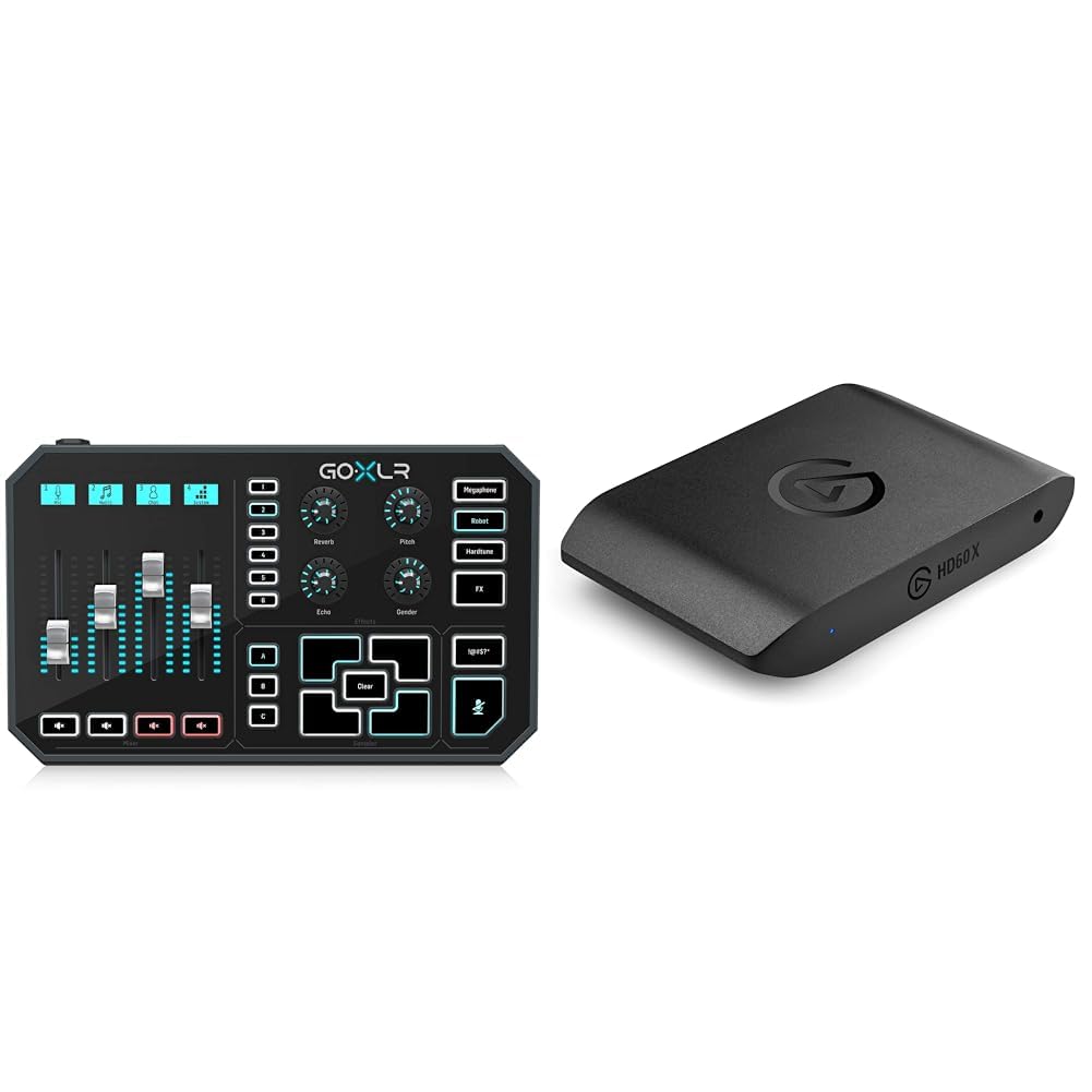 GoXLR Revolutionary Online Broadcaster Platform with 4-Channel Mixer, Motorized Faders & Elgato HD60 X - Stream and record in 1080p60 HDR10 or 4K30 with ultra-low latency on PS5, PS4/Pro