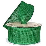 Emerald Green Fabric Burlap Ribbon - 2 1/2' x 10 Yards, Wired Edge, Christmas Tree Ribbon for...
