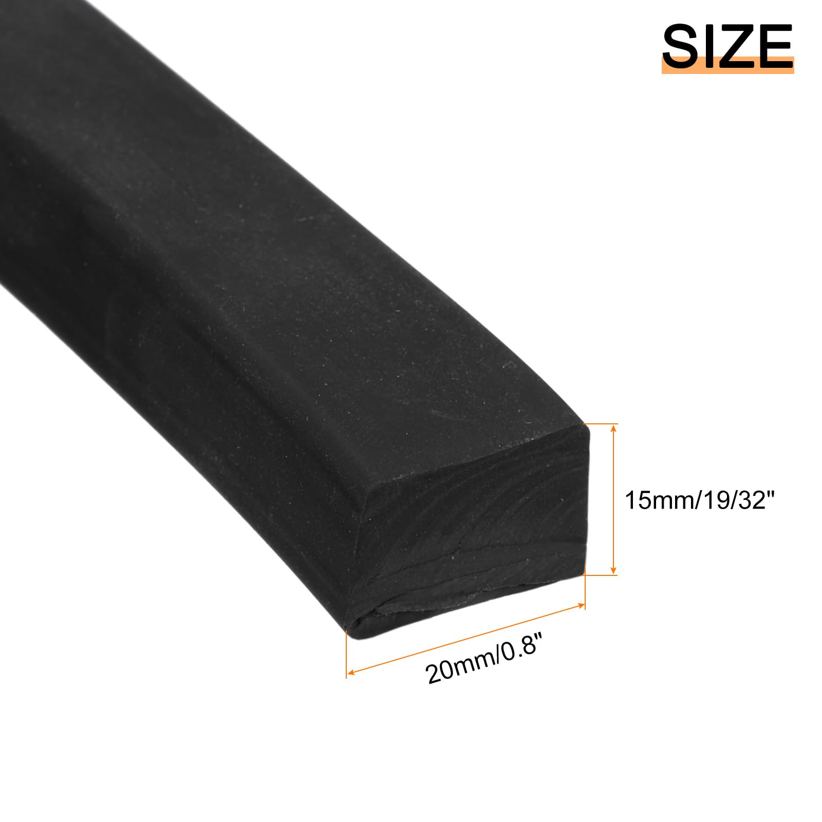 sourcing map Rollos de lámina de goma de neopreno de 20 mm de ancho x 15 mm de alto x 1,5 m de largo, tira de sellado de goma sólida para juntas de bricolaje, manualidades, almohadillas, sellos,