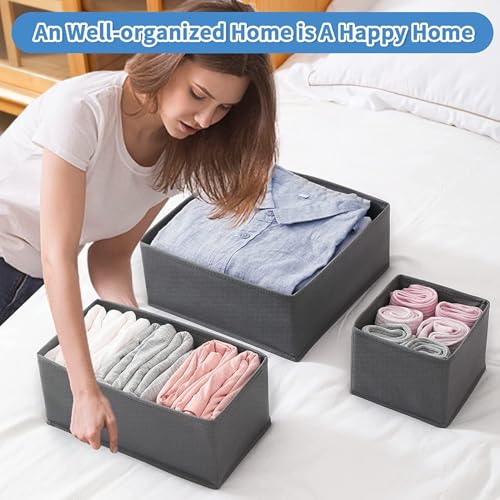 Image of House of Quirk Non-Woven Foldable Cloth Storage Box Closet Dresser Drawer Clothing Organizer Containers Divider With Drawers For Underwear, Bras, Socks, Ties, Scarves, Set Of 8 (Grey Mystery)
