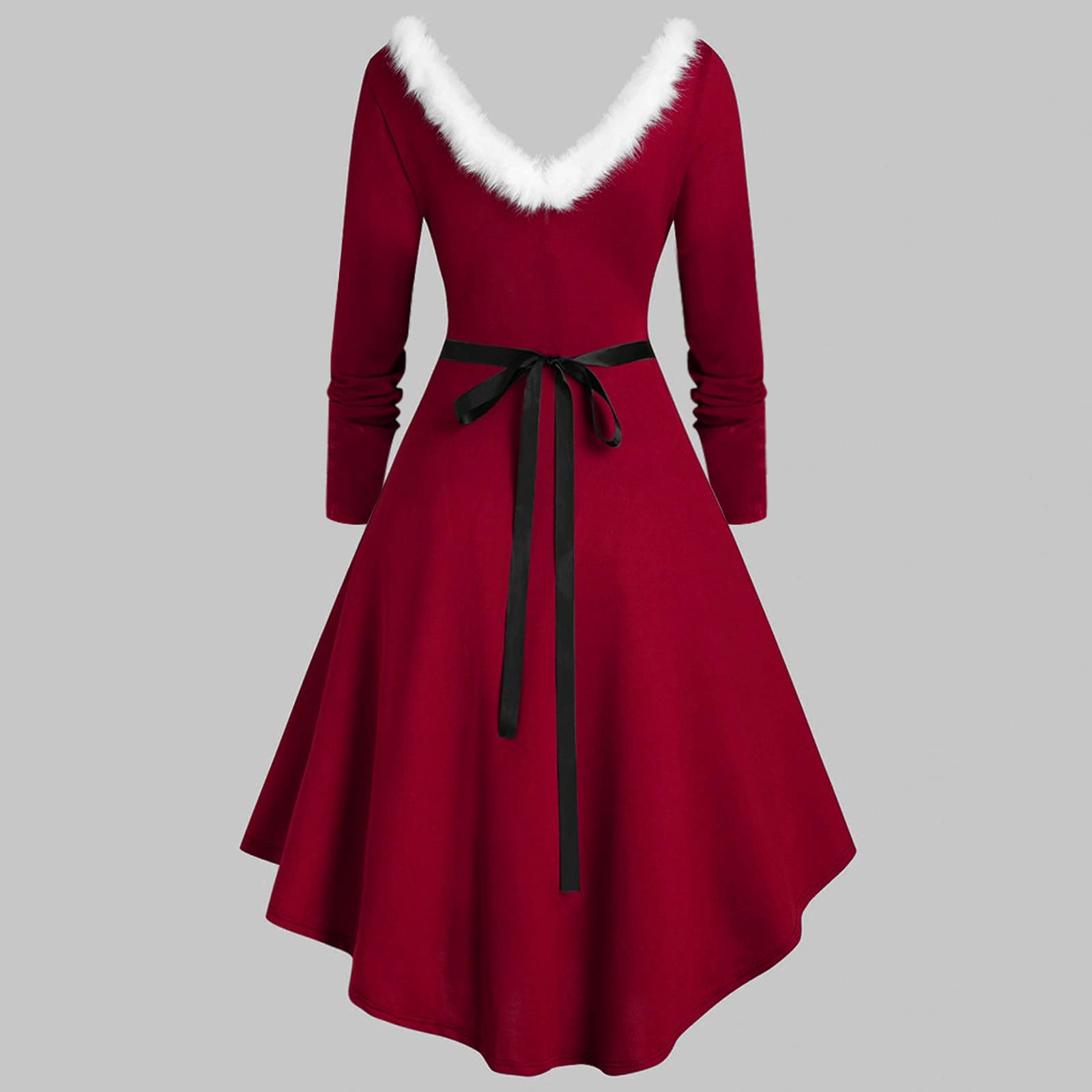 Vestido de mujer de Navidad con panel de imitación de manga larga con cuello en V, asimétrico, informal, delgado, para fiesta, invierno, vestido de negocios para mujer