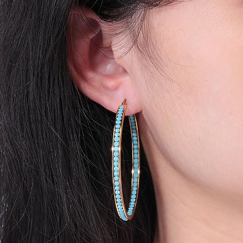 CiNily Mult-colors Crystal Stainless Steel Hoop Earring for Women Hypoallergenic Jewelry for Sensitive Ears Large Big Hoop Earrings 2"2