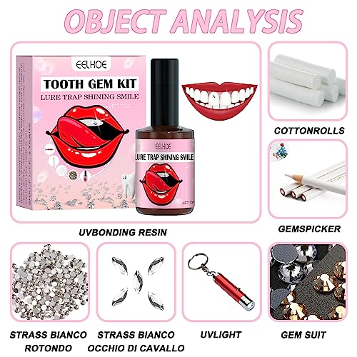 OHSN Zahn Edelstein Set 10 pcs DIY Zahn Edelstein Kit Zahnstein Schmuck Zahnschmuck set Mit Kleber Für Zähne Teeth Gems Kit für Reflektierende Zahnverzierungs-Dekoration Mit 1445 pcs Tooth Gem