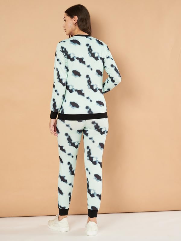 Image of DTR FASHION Light Blue Cotton Blend Styled With Tie Die Print Tracksuit | Co-ord Set For Women| Active Wear Suit Set For Women