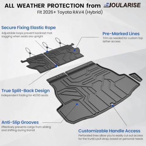 Image of Cargo Liner Backrest Mats for 2026 Toyota RAV4 Hybrid (Not Fit Limited or PHEV), All Weather TPE Cargo Trunk Mat Seat Back Protectors Accessories