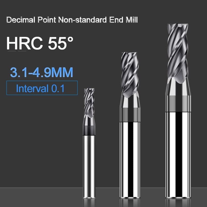 Fraise Carbure Tungstène HRC55 4 Cannelures - Diamètres Décimaux 3.1 à 4.9 Mm Pour CNC