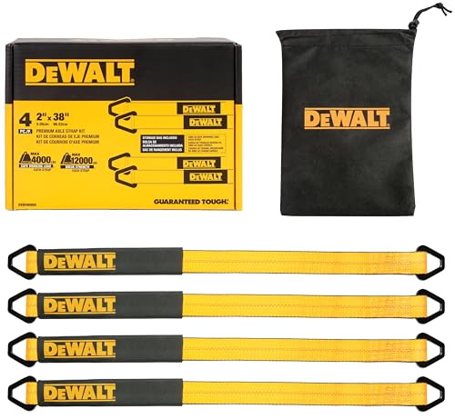 DEWALT DXBC80005 Black/Yellow 2 x 38 Premium Axle Tie Down Strap Kit (12 000 lb Break Strength) - Heavy Duty Protective for Truck Trailer ATV UTV 4 Pack