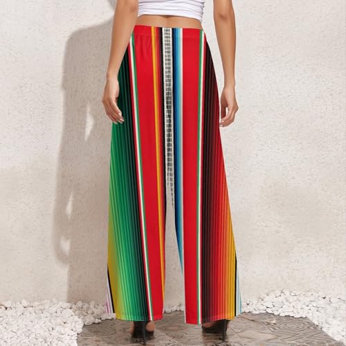 Palazzo Pants for Women - Mexican Serape Blanket Stripes Womens Wide Leg Baggy Pants, Comfy Casual Lounge Pants4