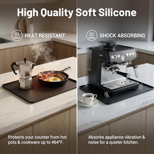 Image of ZJWZLG Silicone Coffee Mat for Countertop, 24x16 inch - Heat Resistant Espresso Machine Mat with Raised Edge, Non-Slip Waterproof Station Pad, Compact Coffee Bar & Kitchen Accessories - Black