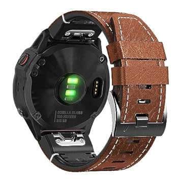 Abanen Pulseiras de relógio de couro de ajuste rápido de 26 mm para Garmin Instinct 2X / Fenix 7X / Fenix 6X / Fenix 5X, pulseira de couro de fibra com costura de forro de silicone, pulseira macia à