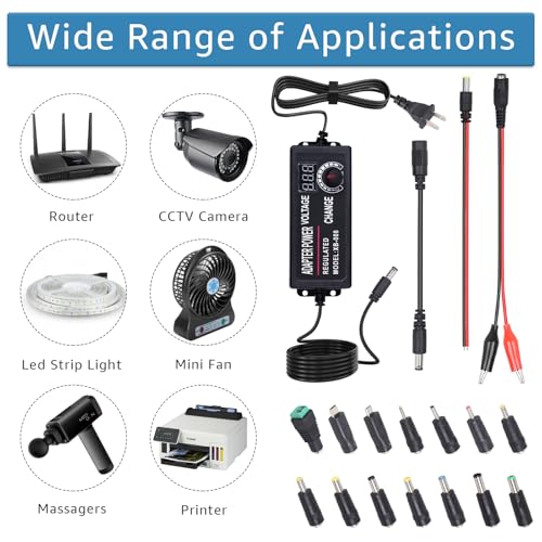 Universal Power Supply 3V~24V 3A 72W Adjustable Variable Switching AC/DC Adapter AC to DC Converter with LED Voltage Display, 14 Tips, Polarity Converter, Test Lead4