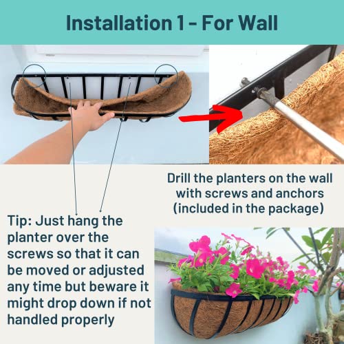 Lalagreen Fence Planters For Outdoor Plants - 24 Inch, 4 Pack Window Boxes Planters To Attach To House, Wall Mounted Flower Coco Baskets Outside Deck Outdoor Railing Balcony Garden Porch Patio Rail #TOP2