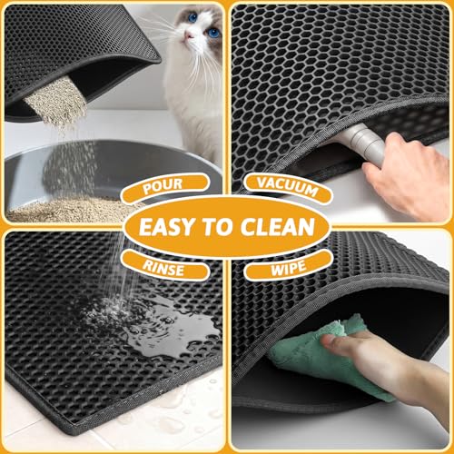 Image of Pieviev Cat Litter Mat Double Layer Waterproof Urine Proof Trapping Mat 1 Pack (Black, 47x36 Inch (Pack of 1))