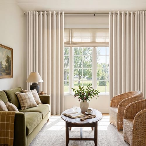 Image of Extra Wide Flax Linen Curtains 84 Inch Length 1 Panel 72 Inch Wide | for Patio Sliding Glass Door, 72 Inch Wide, Light Filtering, Semi Sheer, Grommet, Privacy, Farmhouse, Wide Window , 72x84