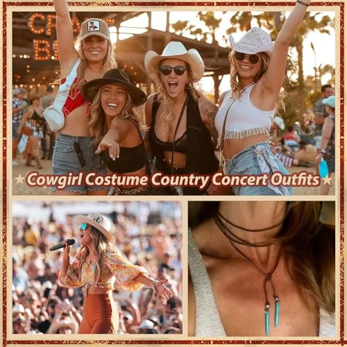 Roe Dolph Boho Necklaces for Women Trendy Western Country Concert Outfits Accessories Brown Suede Choker Necklace Layered Leather Necklaces Boho Western Jewelry Cowboy Cowgirl Outfits Jewelry3