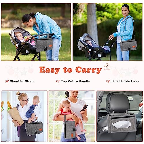 Portable Diaper Changing Pad, Newborn Diaper Changing Pad Baby Changing Pad with Smart Wipes Pocket Waterproof Travel Changing Kit for Girl Boy Baby Shower Gifts (Grey) - Image 5