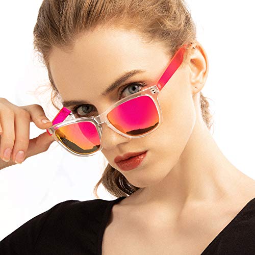 COLOSSEIN Sunglasses Womens,Classic Square Frame UV400 Mirrored Lens, Pink Sunglasses Fit For Beach,Vacation,Driving - Image 2
