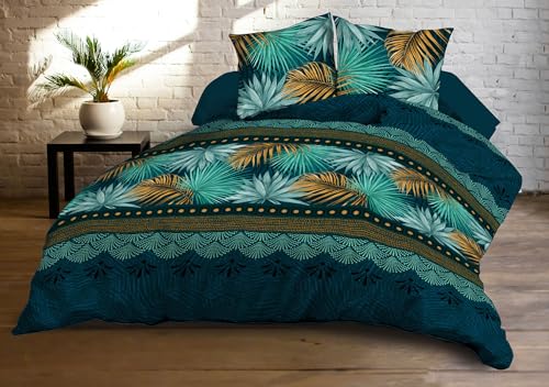 Housse de Couette 220x240 + 2 taies - Microfibre Douce et résistante - Entretien Facile - Paraiso, Blue