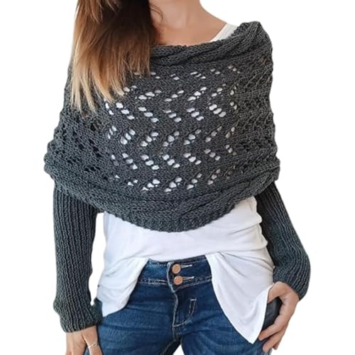 Sweater Scarf with Sleeves for Women, Double Sleeves Scarfs, Women's Knitted Double Sleeve Scarf