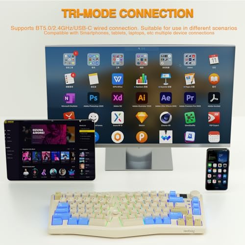 Image of CORBOBO x LEOBOG Alice A75 Ergonomic Keyboard, Wireless Mechanical Gaming Keyboard Tri-Mode BT5.0 /2.4G /Wired with Joystick and Knob, 75% Layout RGB Backlit Hot Swappable Linear Switches for Win