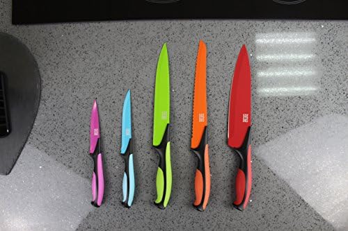 Taylors Eye Witness Dexterity 5pc Coloured Knife Block - Matching Blade and Soft Grip Handle: Cook/Chef Knife, Carving Knife, Bread Knife, All Purpose Knife, Paring Knife. in Presentation Packaging