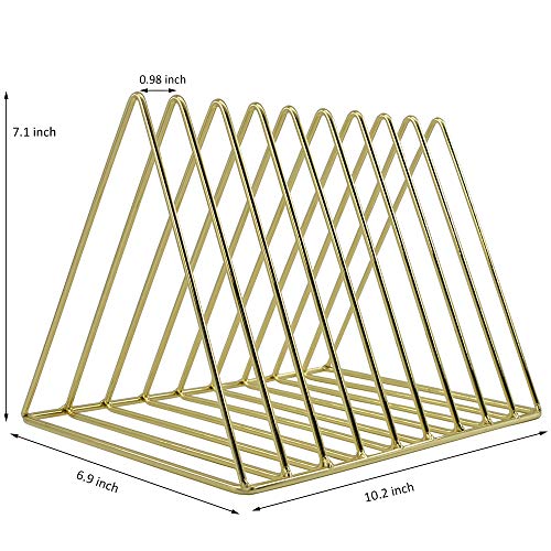 EASEPRES Gold File Holder Organizer, Triangle Record Album Holder Magazine Wire Rack, 9 Slot Multifunction Desktop Storage Decor for Home Office - Image 5